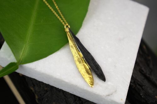 Jewelry Necklace pendant Plant, Olive Leaves Gold & Black Rh