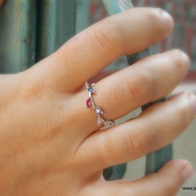 Bague en argent sterling pour femme avec zircons multicolores. Natu