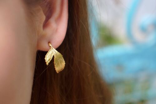 Small Stud hoops Rose leaf Earrings,Goldplated on sterling s