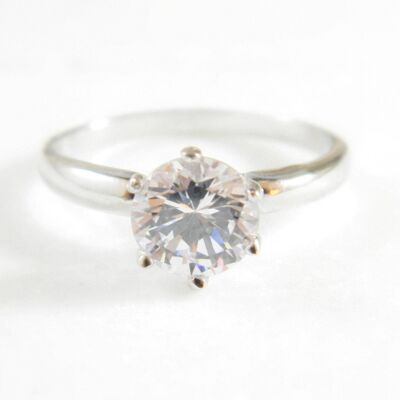 Classic White Sapphire Engagement Ring, Sterling Silver