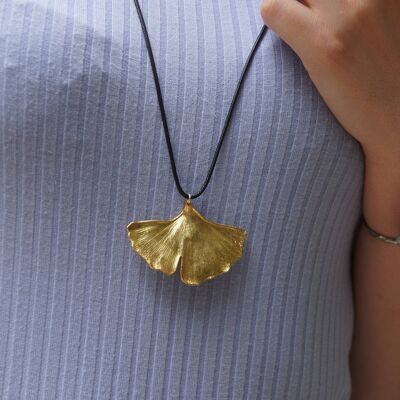 Ginkgo Biloba Leaf Pendant Necklace 14k Gold on sterling