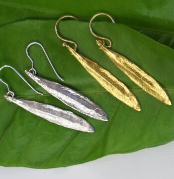 Boucles d'oreilles bijoux feuille d'olivier en argent sterling. Minimaliste b 3