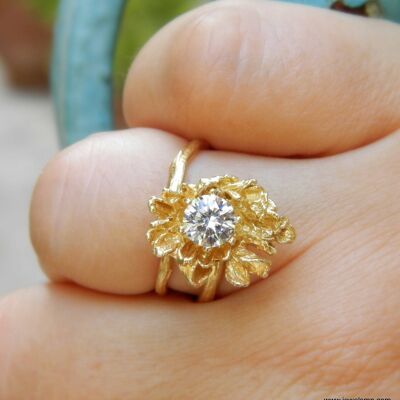 Premium Solid Gold Branch Promise Ring, Daimond im Laborschliff, Da