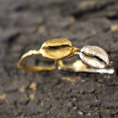 Anello in argento sterling con chicchi di caffè REAL, gioielli da caffè, Minima