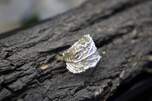 Real Wild Flower silver Leaf Ring,Sterling Silver ring,Wide