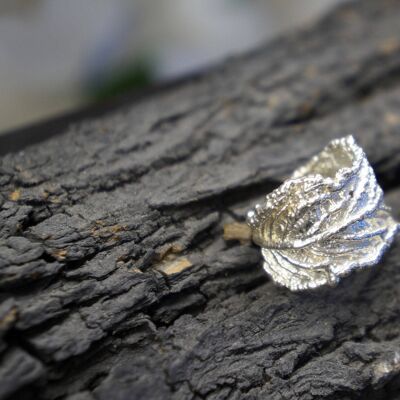 Real Wild Flower silver Leaf Ring,Sterling Silver ring,Wide