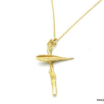 Cross on Chain. Gold Leaf & Twig pendant cross from Olive