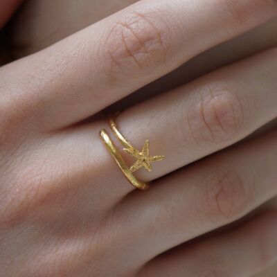 Joyas de ORO, anillo de estrella de mar de oro macizo con rama