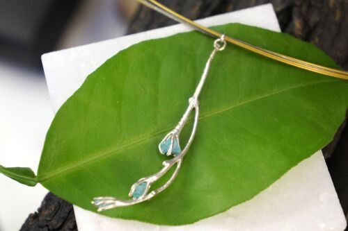 Jasmine Twig Necklace for women with sky blue Raw murano, Mu