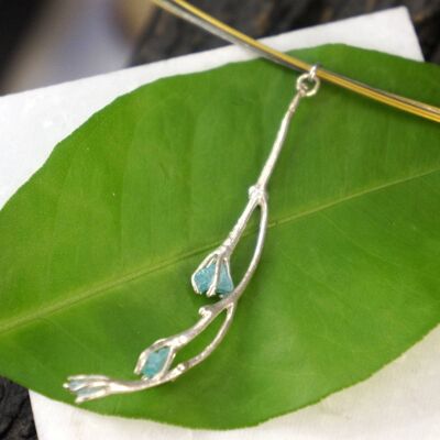 Jasmine Twig Necklace for women with sky blue Raw murano, Mu
