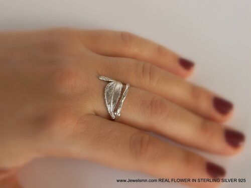 Real Rose Leaf, Sterling Silver Ring.