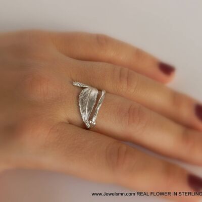 Real Rose Leaf, Sterling Silver Ring.