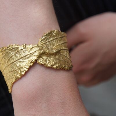 Wide cuff bracelet 14K Gold in sterling silver 925 by Real