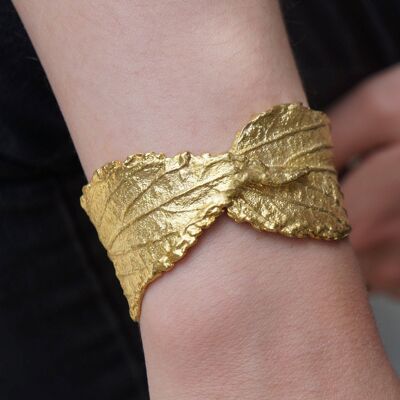Wide cuff bracelet 14K Gold in sterling silver 925 by Real