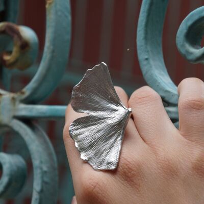 Sterling silver Real Ginkgo Biloba tree Leaf Ring.