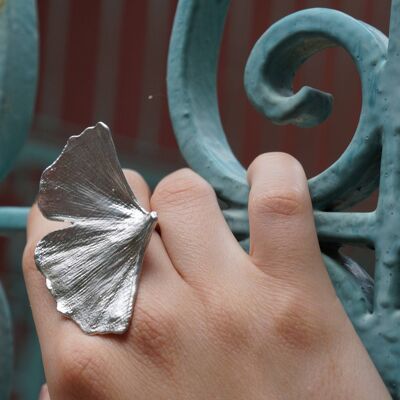 Sterling silver Real Ginkgo Biloba tree Leaf Ring.