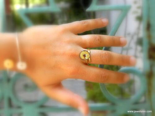 Dainty gold leaf ring with tree branch in sterling silver