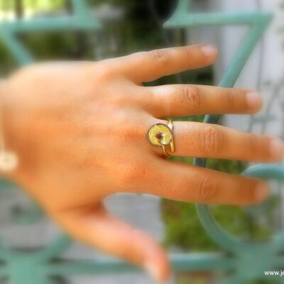 Dainty gold leaf ring with tree branch in sterling silver