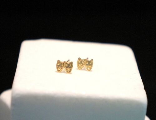 Theater Mask Stud Solid Gold Earrings 18K,14K,9K