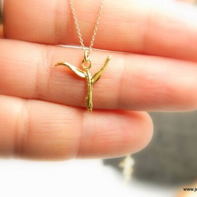 Cross necklace Branch Angel on Chain Necklace. 14k Gold