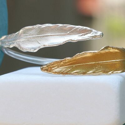 Bracelet manchette en plumes de colombe, bracelet en plumes d'argent