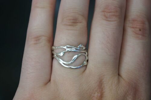 Jasmine plant Twig Ring in Sterling Silver.