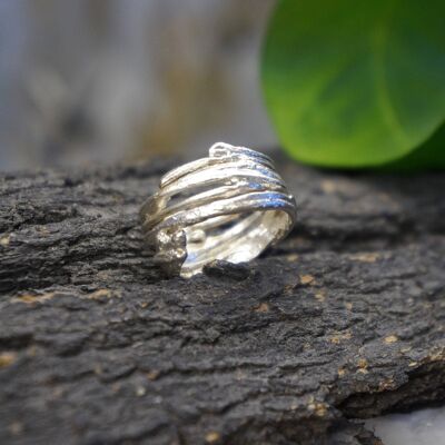 Anello a fascia larga in argento sterling con ramoscello per uomo e donna.