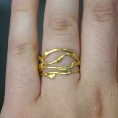 Jasmin Pflanze Zweig Ring vergoldet in Sterling Silber.
