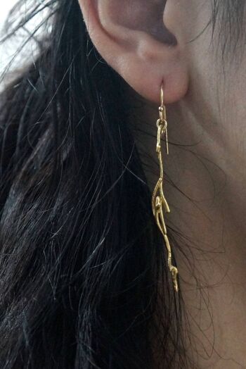 Boucles d'oreilles véritables brindilles de jasmin en argent sterling, plaqué or. 3