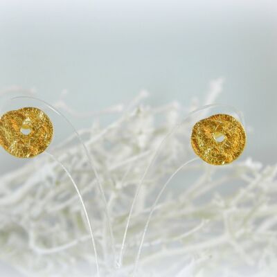 Circle Gold leaf stud earrings for women. Nature jewelry
