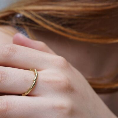Anillo de bodas con banda de oro real, anillo de oro macizo inspirado en la naturaleza