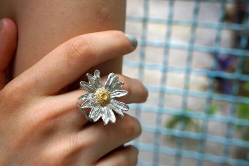Sterling Silver Real Daisy Ring,Silver leaf ring,Rings for w