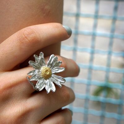 Sterling Silver Real Daisy Ring,Silver leaf ring,Rings for w
