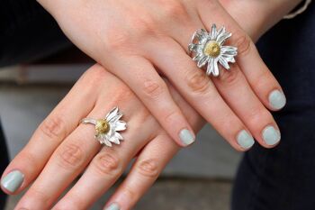 Bague véritable marguerite en argent sterling, bague feuille d'argent, bagues pour w 2