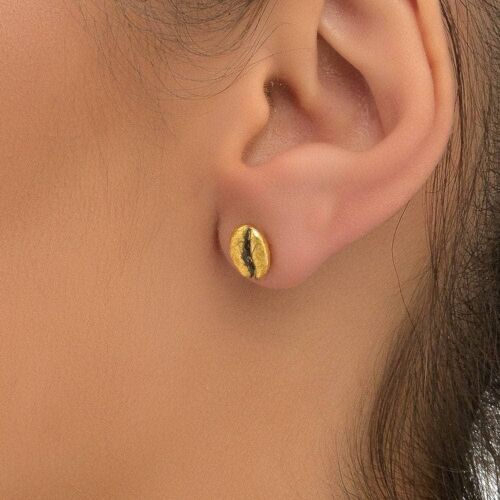 Coffee stud earrings gift for coffee lovers. 14k gold on