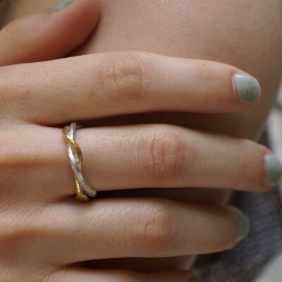 Olive Branch Twig Adjustable Ring, Gold Or Gold & Silver