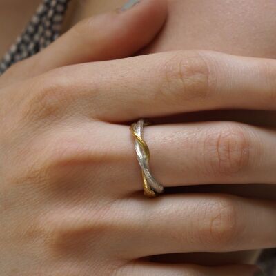 Olive Branch Twig Adjustable Ring, Gold Or Gold & Silver