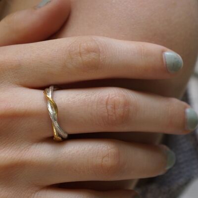 Bague Ajustable Branche D'Olivier, Or Ou Or & Argent