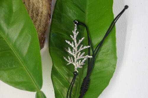 Cypress Leaf, Woven Botanical Macrame Bracelet in Sterling