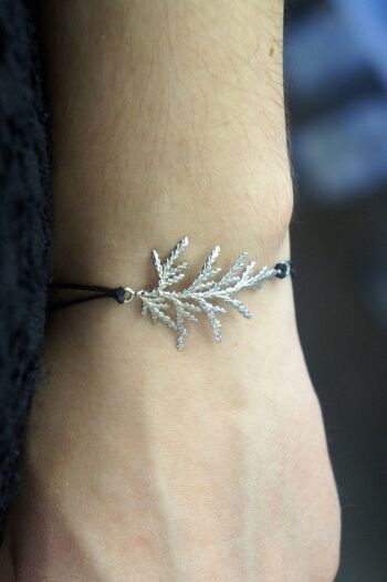 Feuille de cyprès, bracelet en macramé botanique tissé en sterling 3