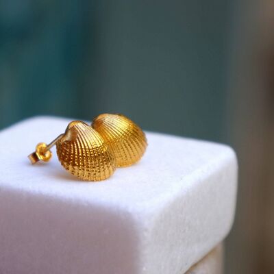 Boucles d'oreilles coquillages en or 14 carats sur argent sterling.