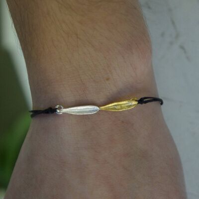 Bracelet véritable feuille d'olivier en argent sterling.