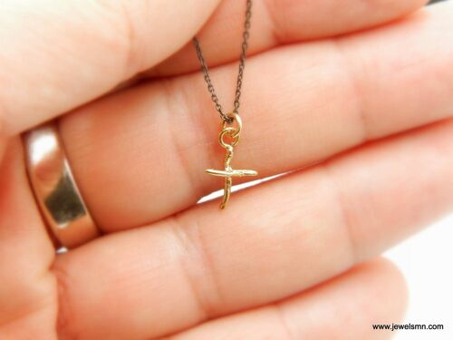 Christian jewelry, Tiny Twig Cross Necklace with Chain