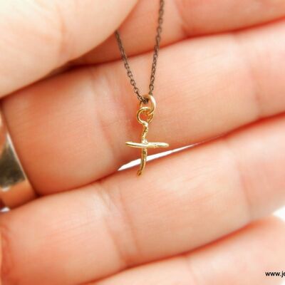 Christian jewelry, Tiny Twig Cross Necklace with Chain