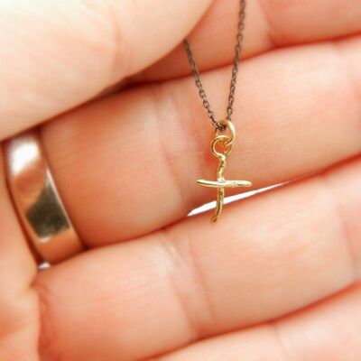Christian jewelry, Tiny Twig Cross Necklace with Chain