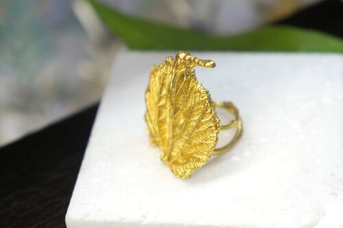 Statement Leaf Ring For Women, 14k Gold on sterling silver G