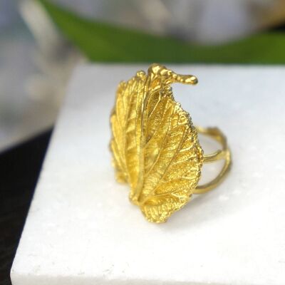Statement Leaf Ring For Women, 14k Gold on sterling silver G