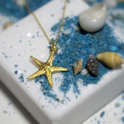 Joyas de collar de oro con estrella de mar, Joyas de verano para bodas en la playa