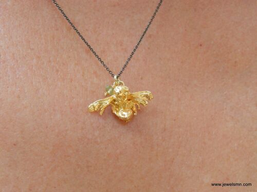 Bee Jewelry. Bee Necklace 14k Gold on sterling silver