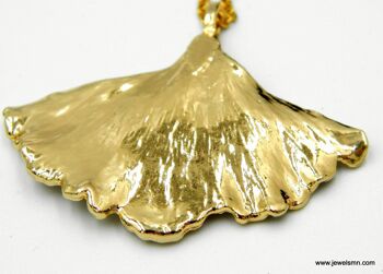 Collier pendentif feuille de gingko feuille d'or trempée en or 18 carats. Vrai Gink 1